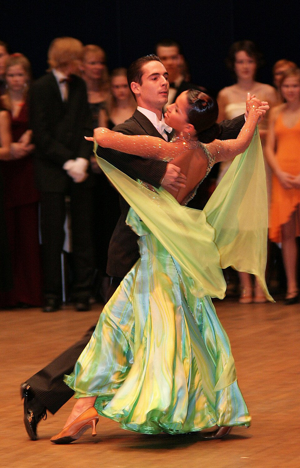 Classical dance exhibition on a ball in the Prague Congress Center. A ballroom tango.